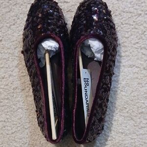 No Boundaries Women's Sparkling Flats - Deep Burgundy Size 8